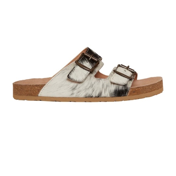 NEW Myra Bag Lazy Days Shoes Hair On Hide Sandals Cork  Comfort Cow Western NWT - Picture 2 of 4